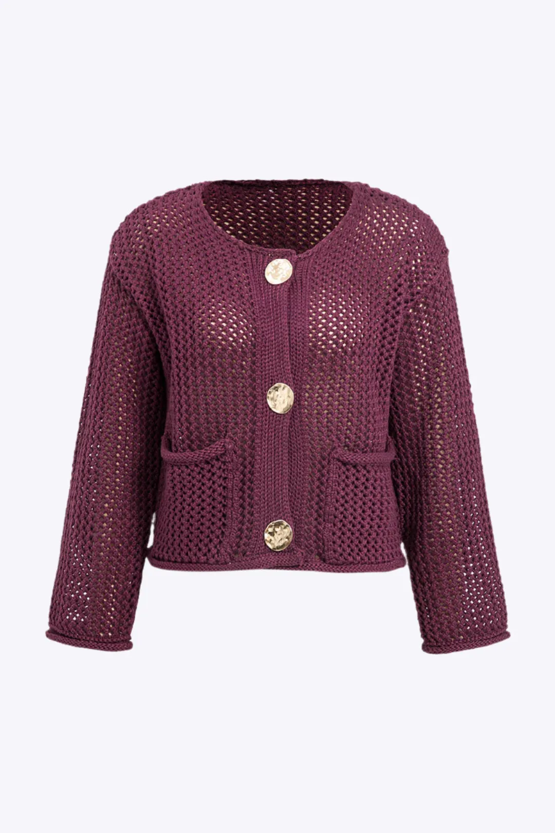 Riley - Elegant Button Detailing Woman's Patchwork Pocket Cardigan