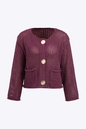 Riley - Elegant Button Detailing Woman's Patchwork Pocket Cardigan