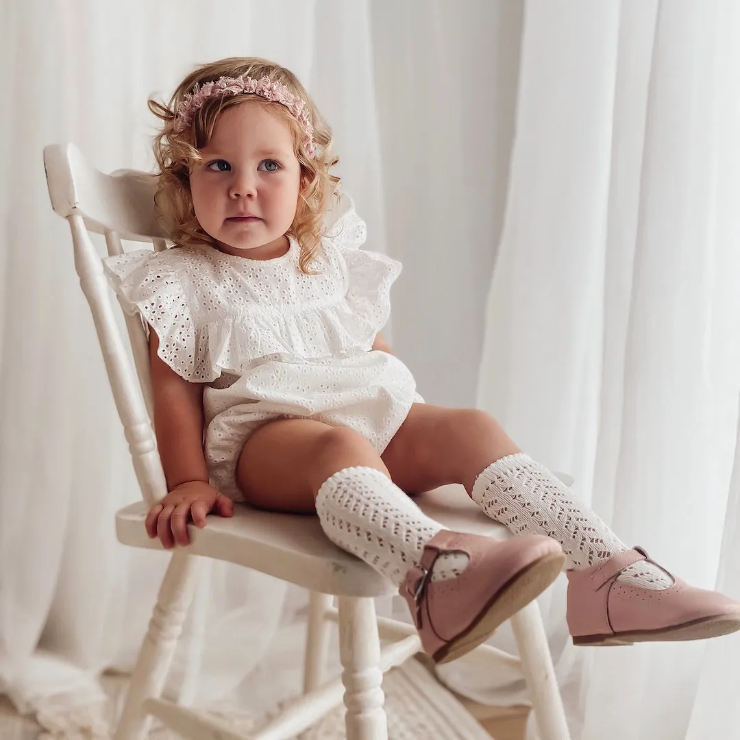 romance romper - ivory snowflake broderie