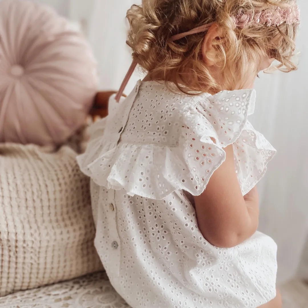 romance romper - ivory snowflake broderie