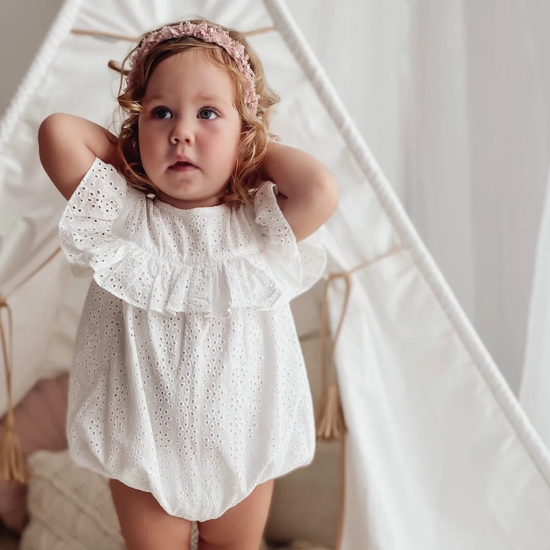 romance romper - ivory snowflake broderie