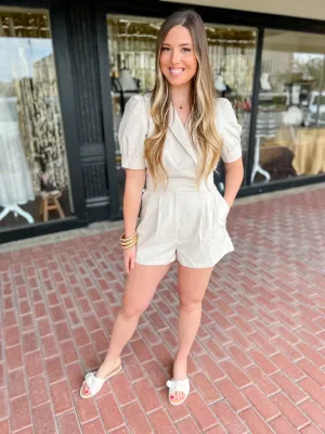 Romper with Puff Sleeve Detail