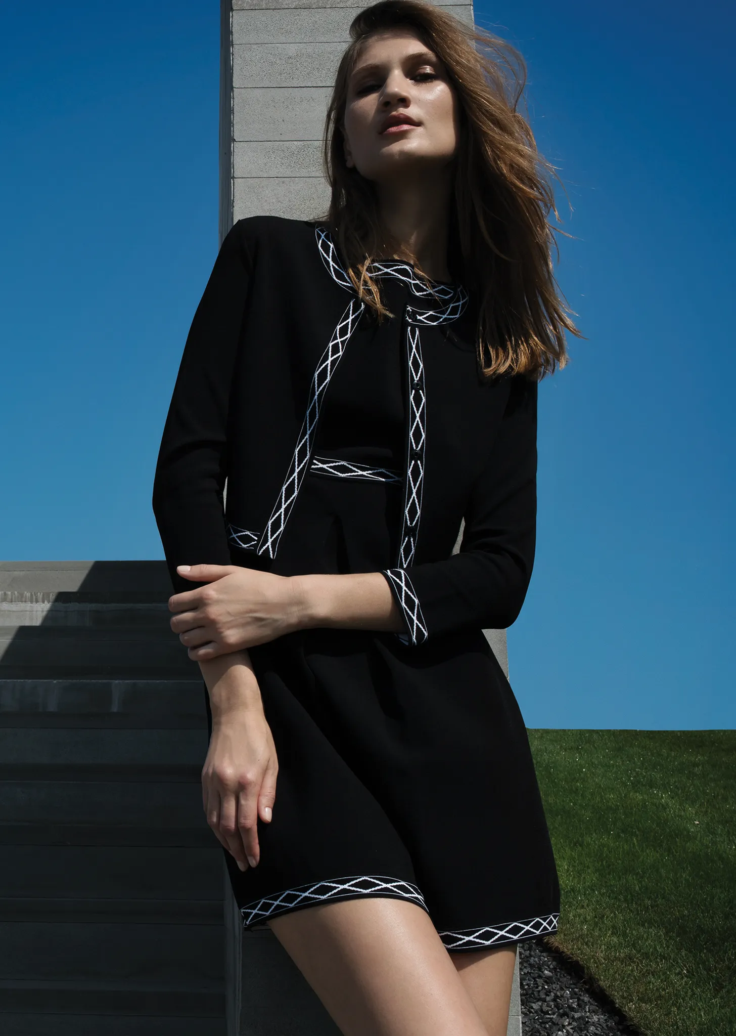 Rosemarie - Cardigan Sweater with White Diamond Trim Details
