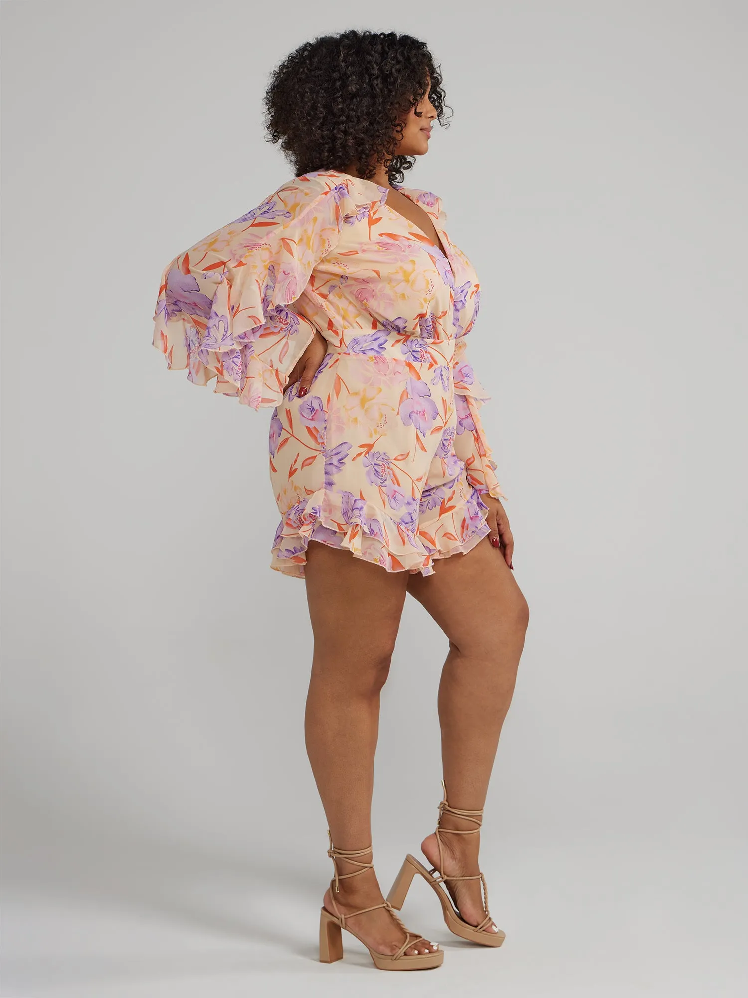 Ruffle Detail Floral Romper