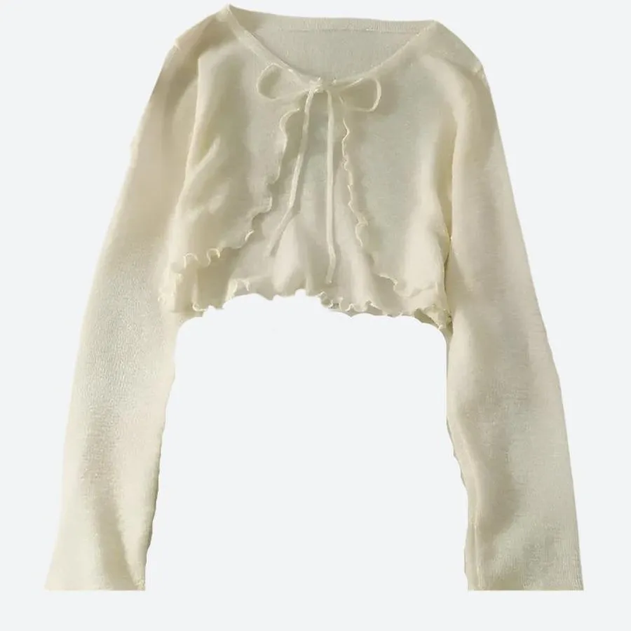 Ruffle Trim Cropped Tie-Front Cardigans
