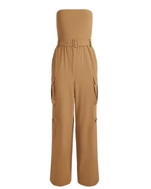 Sachiko Strapless Cargo Jumpsuit in Tan