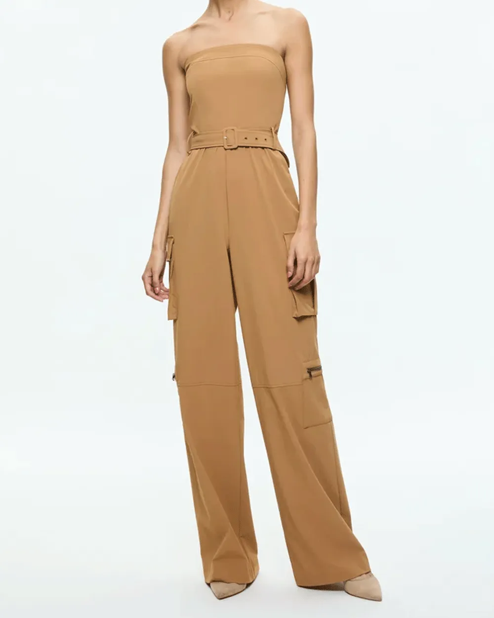 Sachiko Strapless Cargo Jumpsuit in Tan