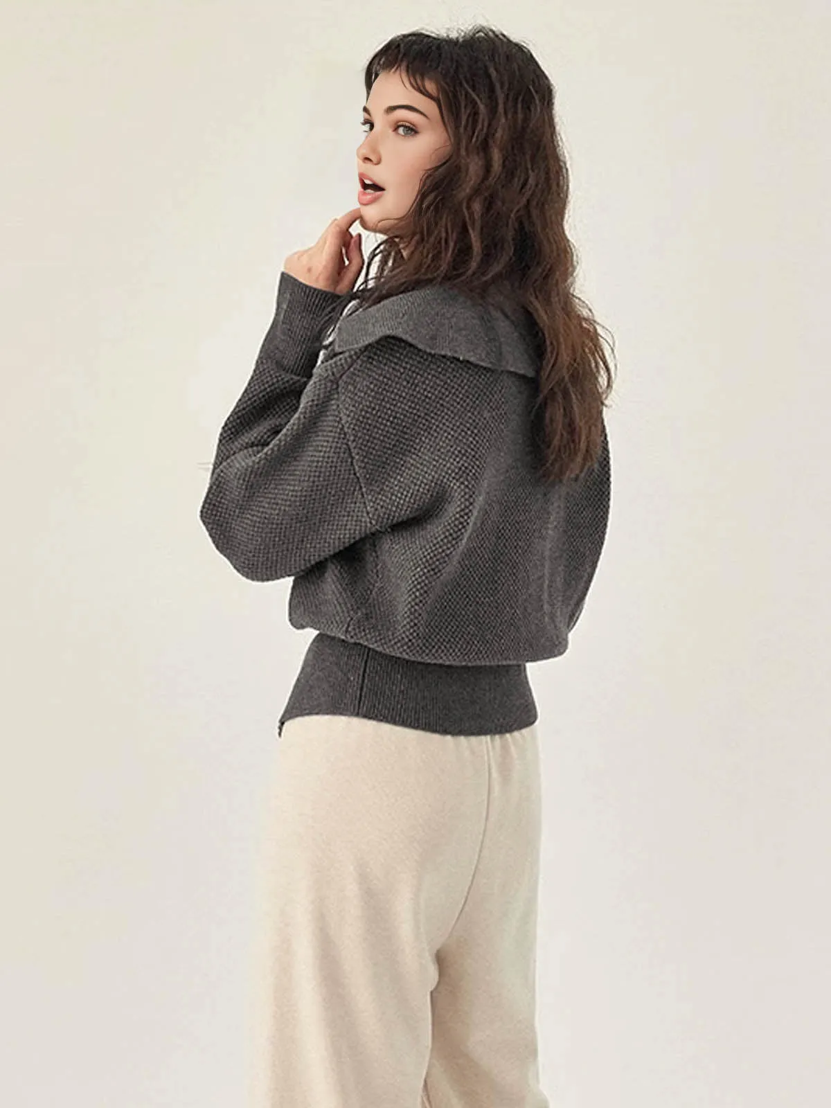 Sailor Collar Two-Way Zipper Cardigan
