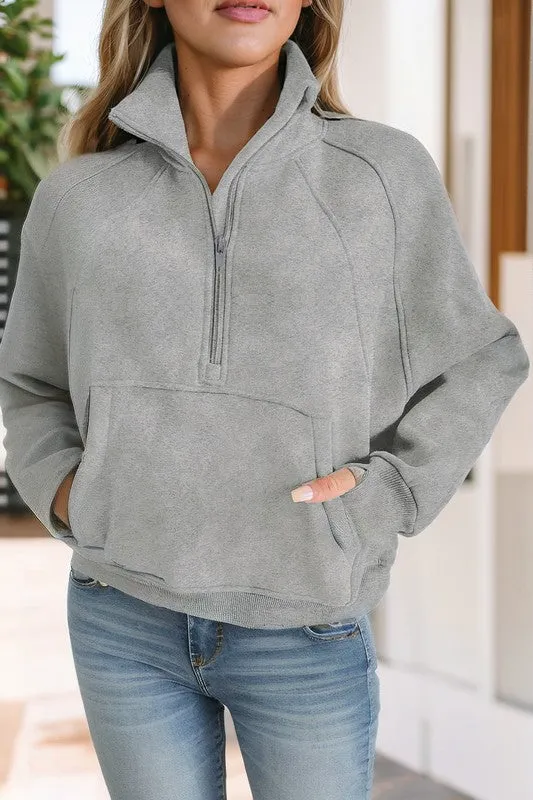 Sarah Collar Ribbed Thumbhole Sleeve Sweatshirt
