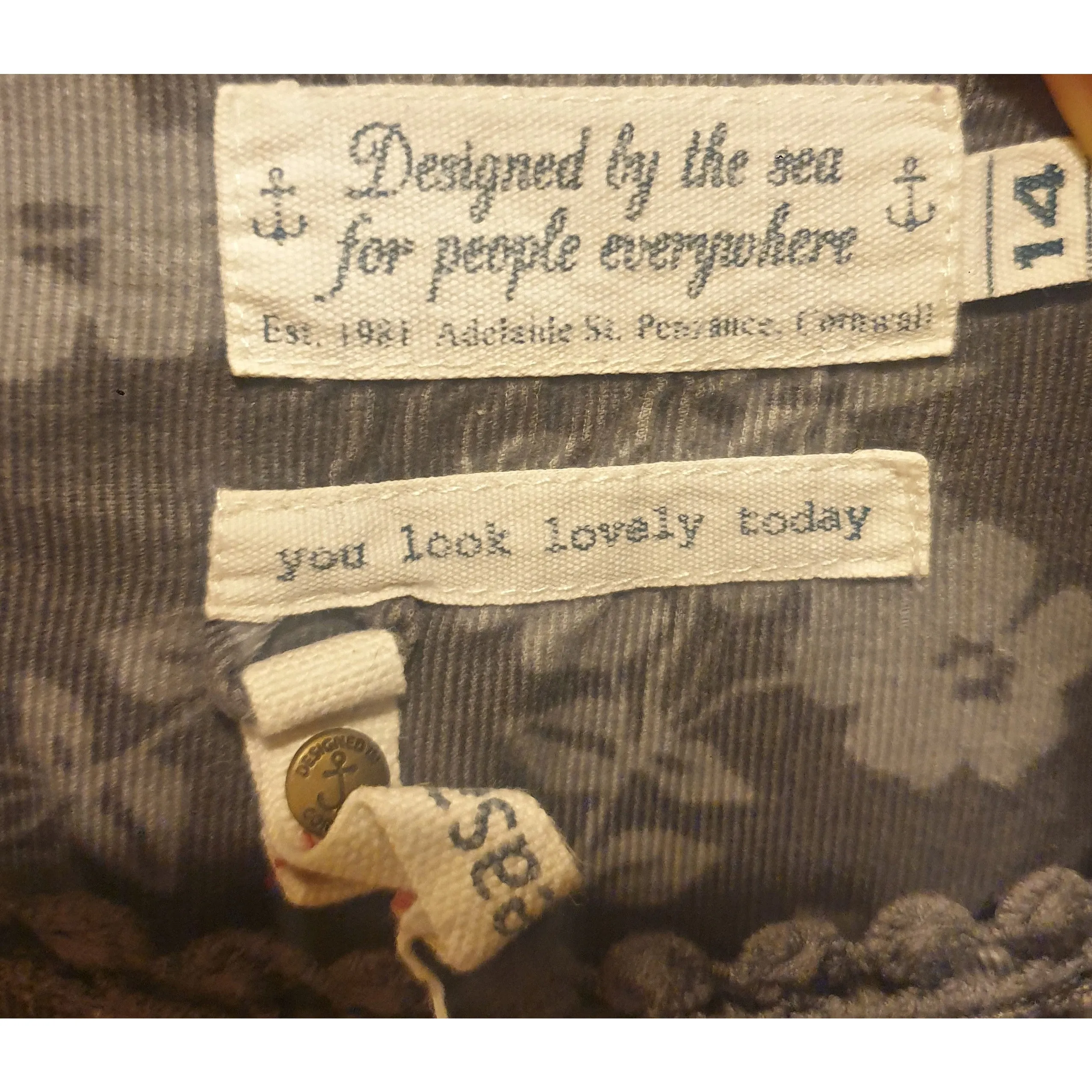 Seasalt grey fine cord dress with subtle lighter grey floral print size 14 (best fits size 12)