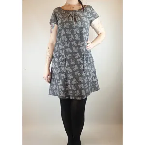Seasalt grey fine cord dress with subtle lighter grey floral print size 14 (best fits size 12)