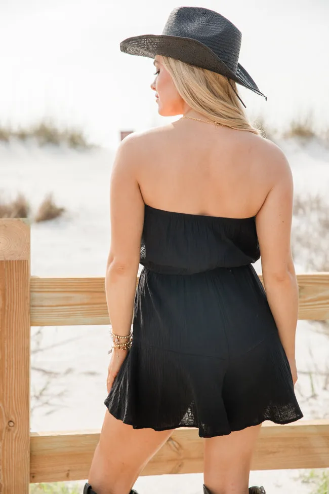 Settle Me Down Black Strapless Solid Romper