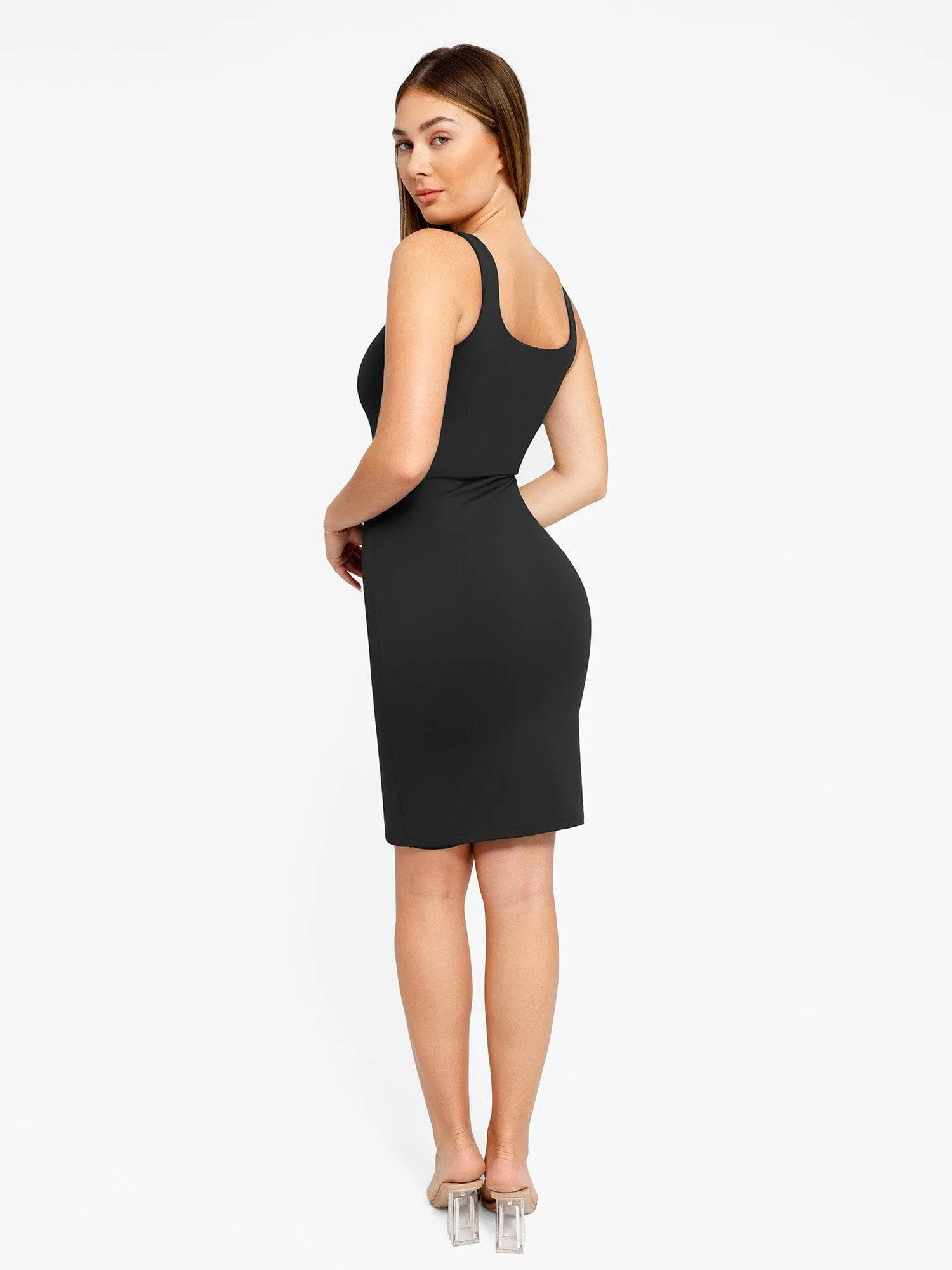 Shapewear Sleeveless Square Neck Sculpting Midi Dress