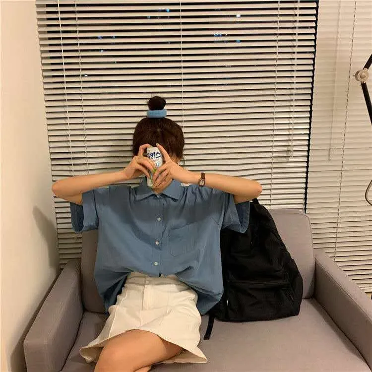 Short Sleeve Loose Basic Blouse Shirt