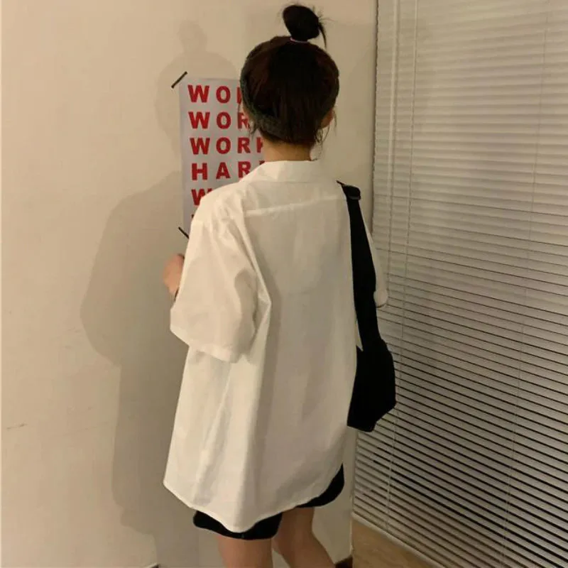 Short Sleeve Loose Basic Blouse Shirt