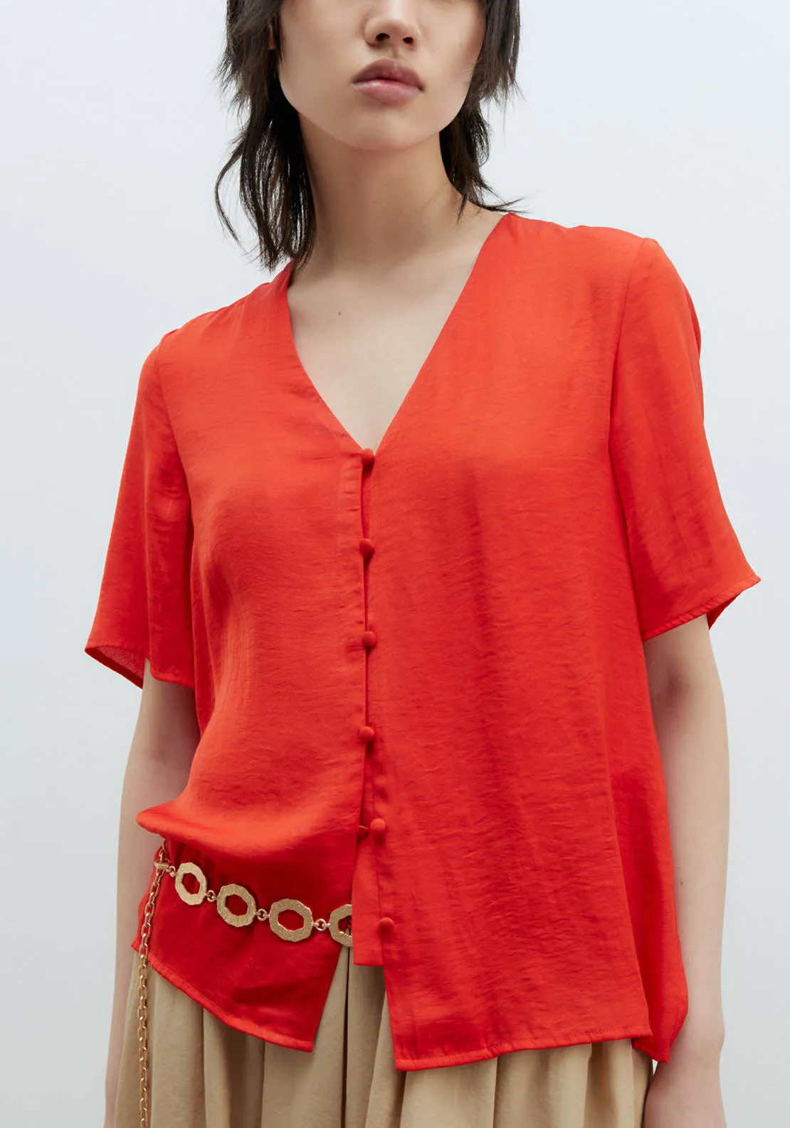 Short-Sleeved Blouse - Red