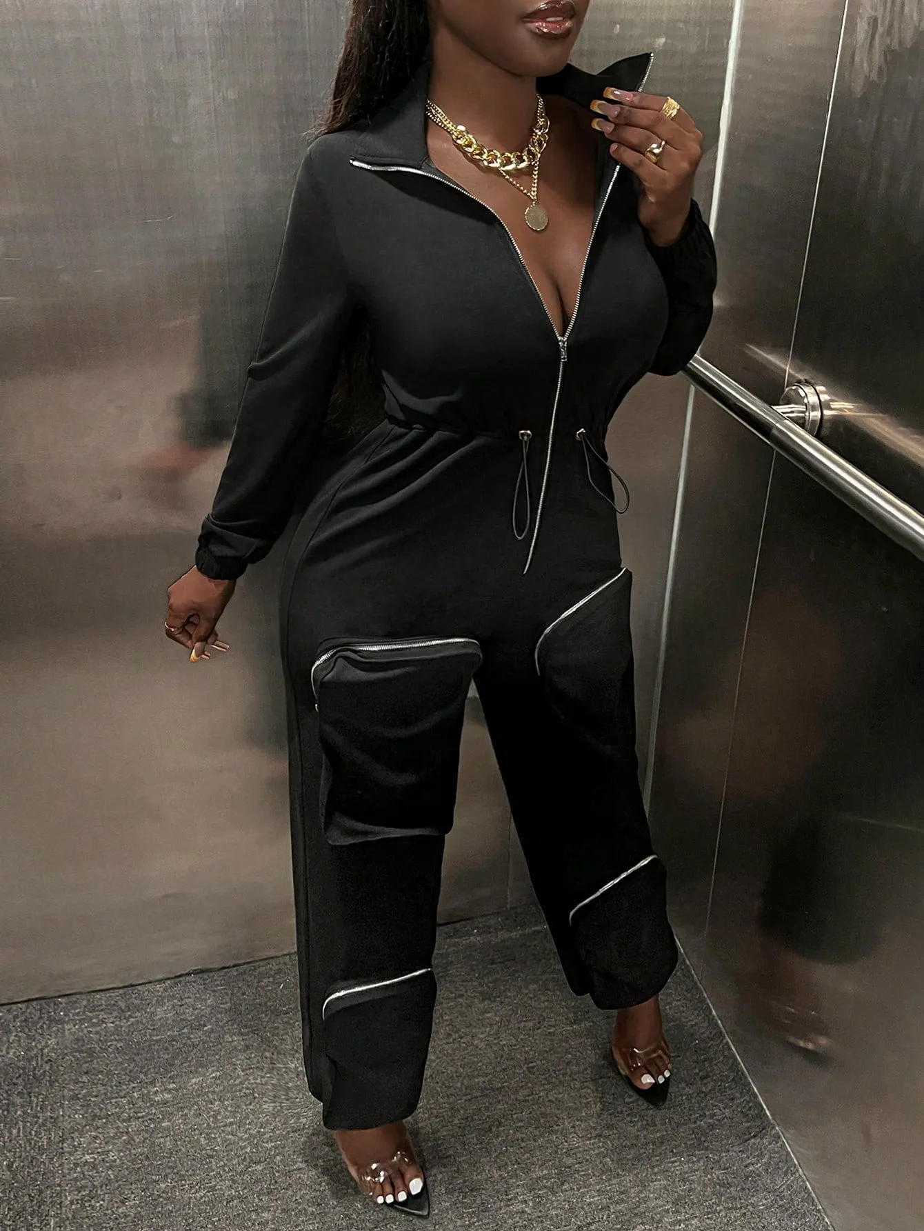 Slayer Zip Up Drawstring Waist Jumpsuit