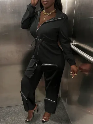 Slayer Zip Up Drawstring Waist Jumpsuit