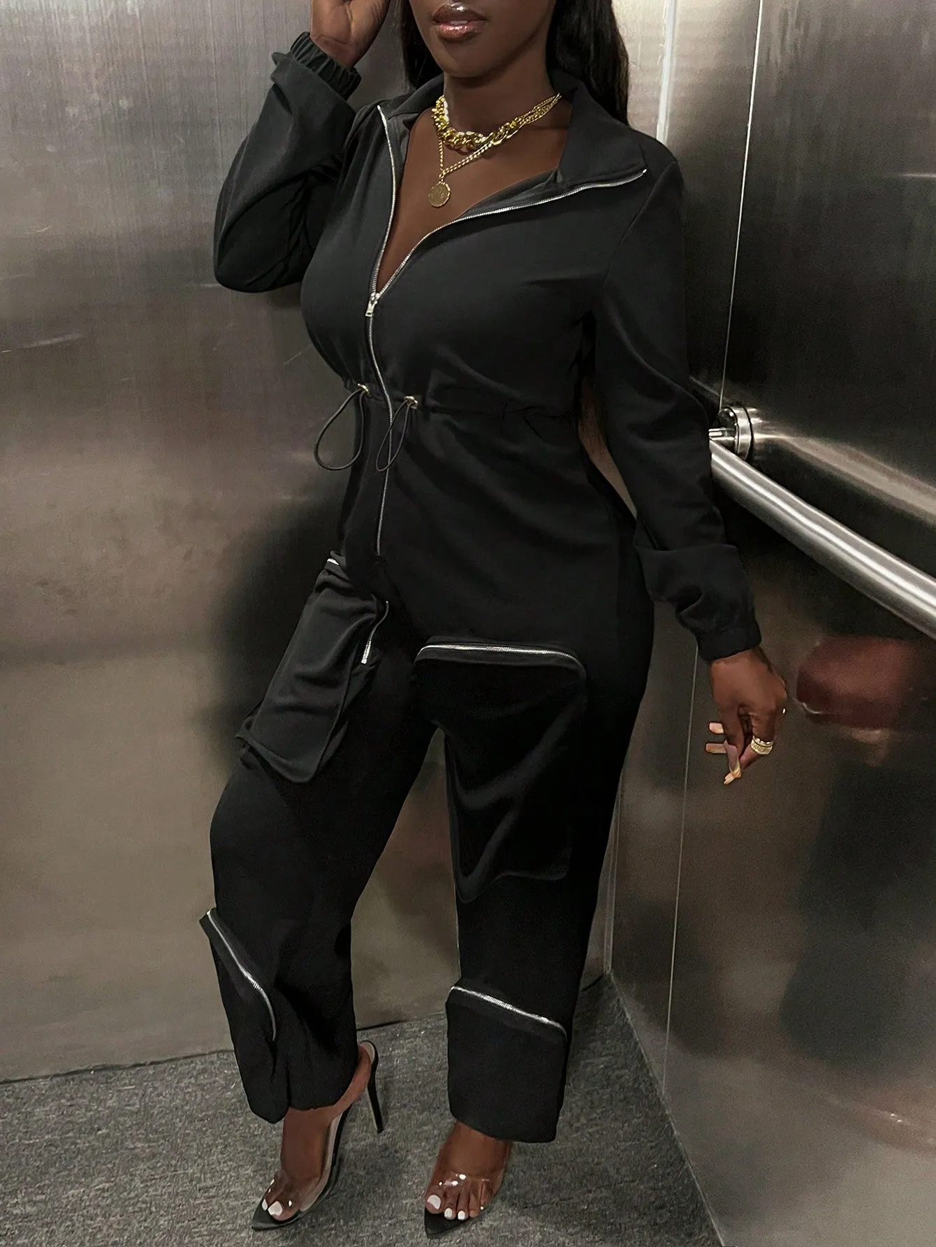 Slayer Zip Up Drawstring Waist Jumpsuit