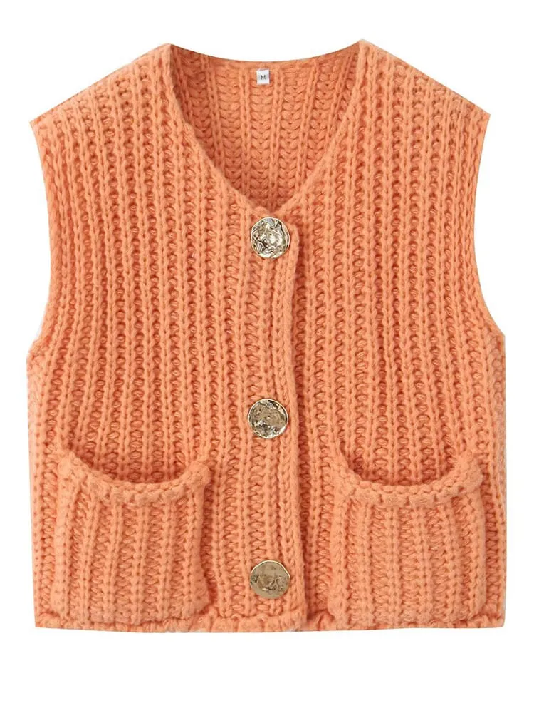 Sleeveless Cropped Knit Sweater Cardigan