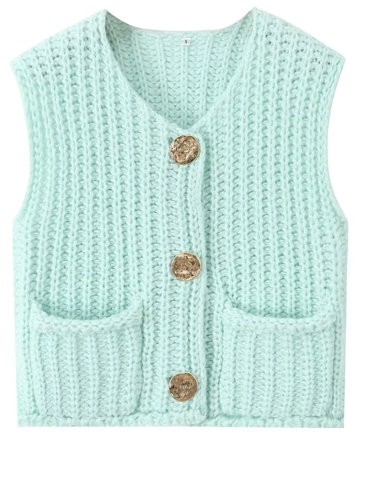 Sleeveless Cropped Knit Sweater Cardigan