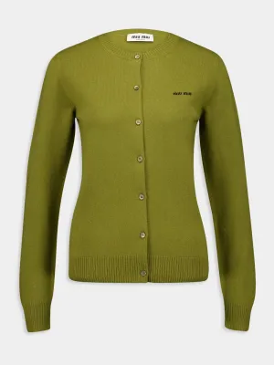 Slim-Fit Green Cashmere Knit Cardigan