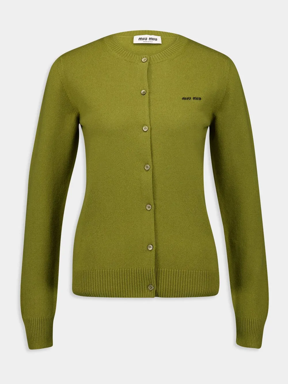 Slim-Fit Green Cashmere Knit Cardigan