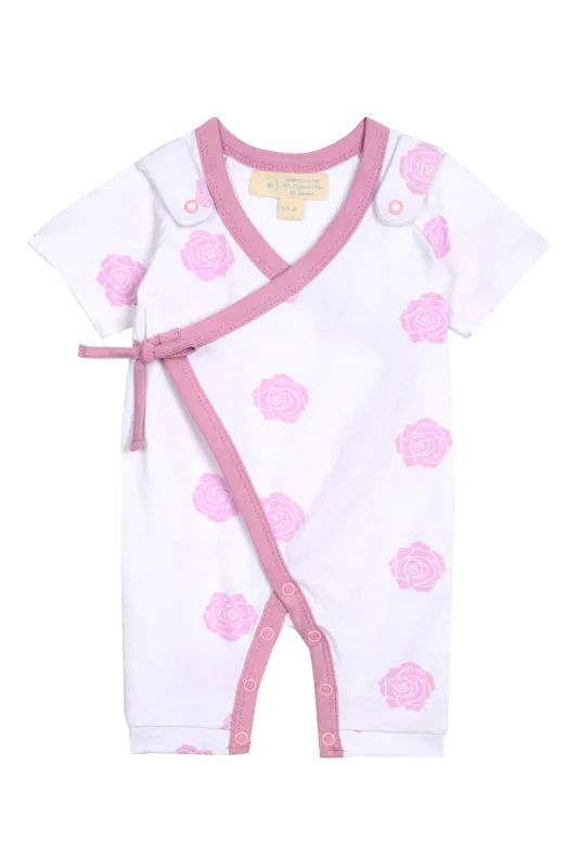 Smart Short Sleeve Kimono Pink Rose Romper