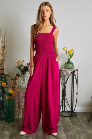 Smocking Top Magenta Wide Leg Jumpsuit