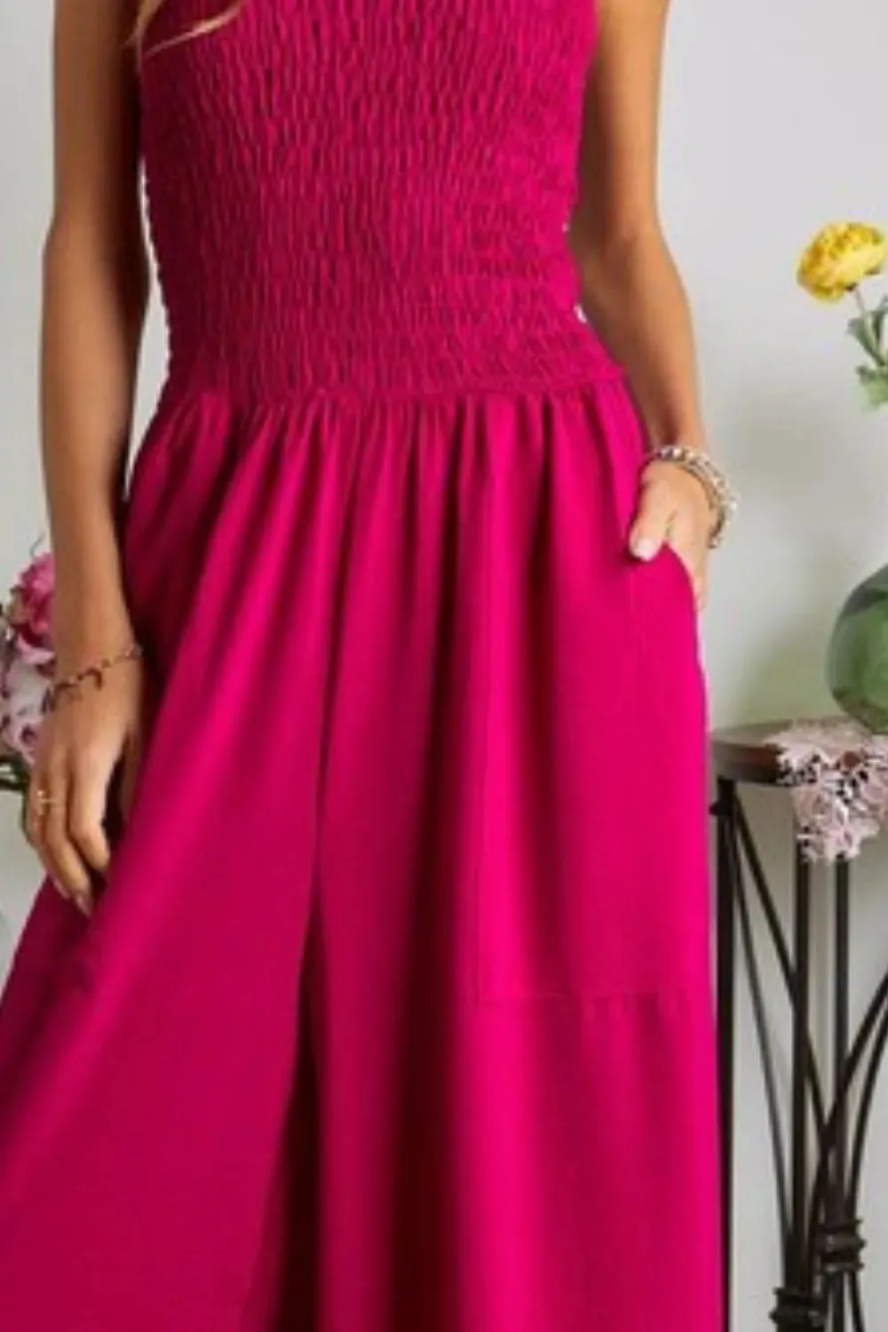Smocking Top Magenta Wide Leg Jumpsuit