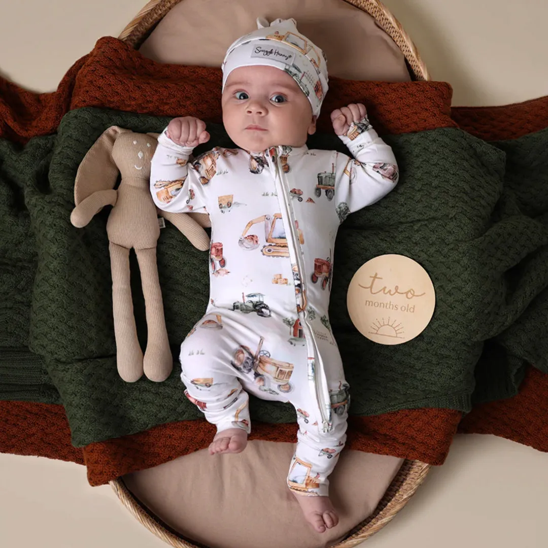 SNUGGLE HUNNY ORGANIC SNUGGLESUIT CONVERTIBLE ZIP ROMPER - DIGGERS & TRACTORS