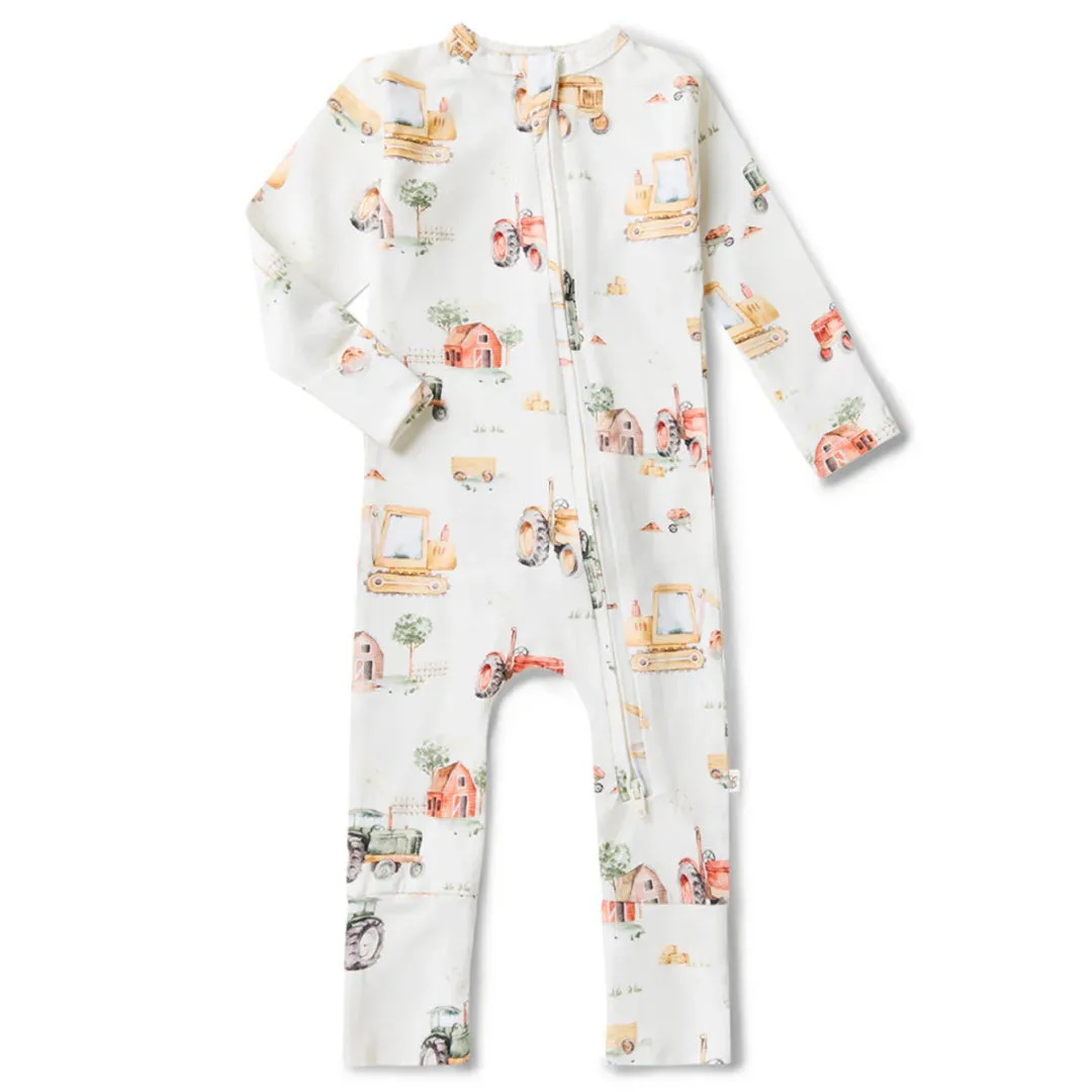 SNUGGLE HUNNY ORGANIC SNUGGLESUIT CONVERTIBLE ZIP ROMPER - DIGGERS & TRACTORS