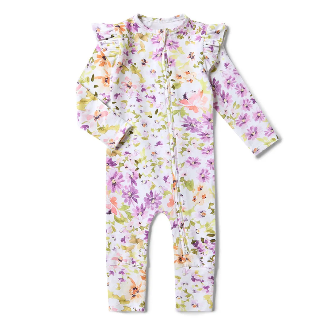 SNUGGLE HUNNY ORGANIC SNUGGLESUIT CONVERTIBLE ZIP ROMPER WITH FRILL - ISLA