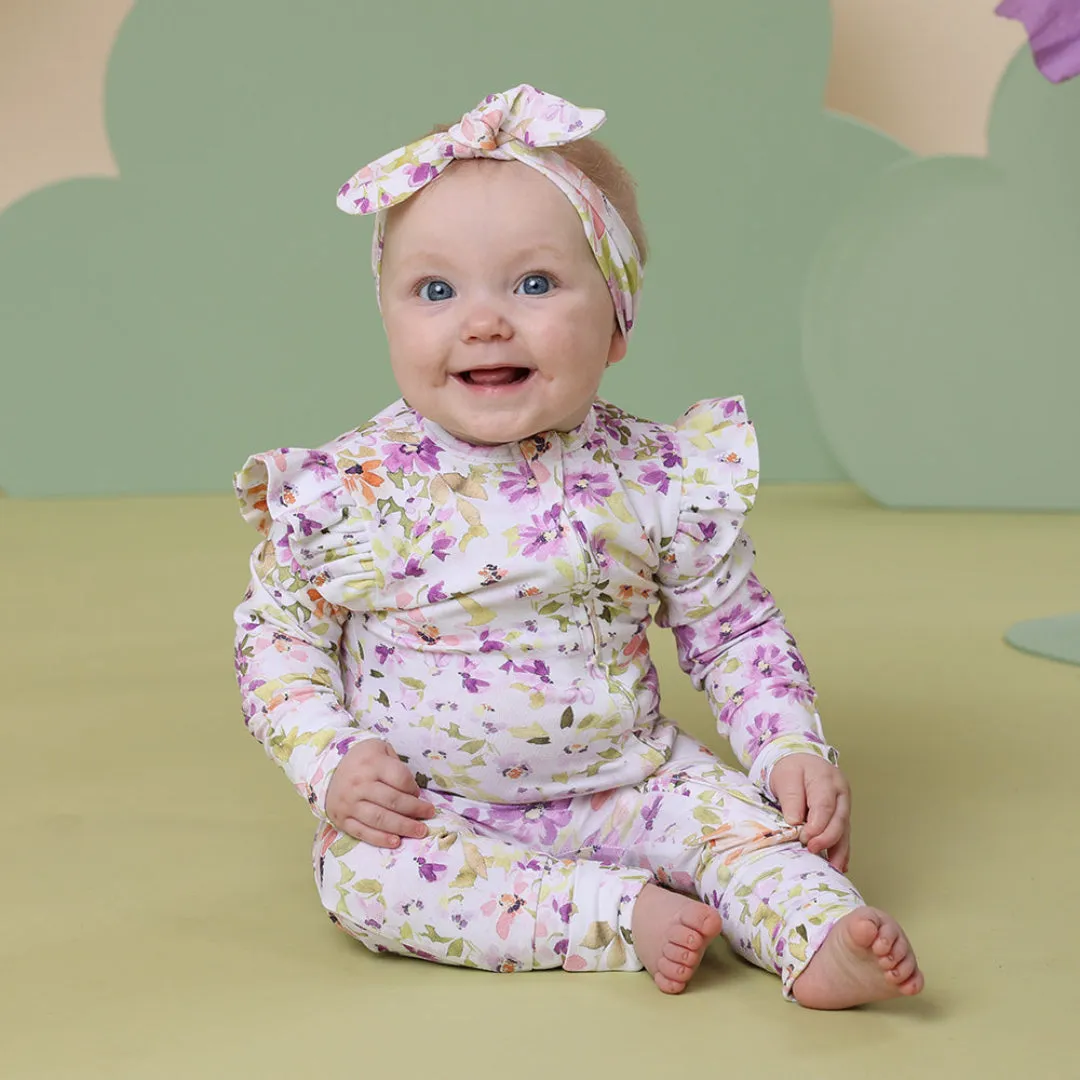 SNUGGLE HUNNY ORGANIC SNUGGLESUIT CONVERTIBLE ZIP ROMPER WITH FRILL - ISLA