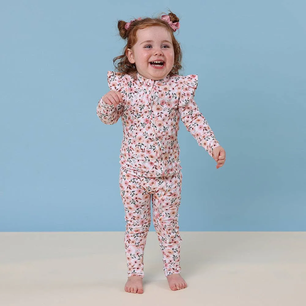 Snuggle Hunny - Spring Floral Organic Snugglesuit Convertible Romper with Frill