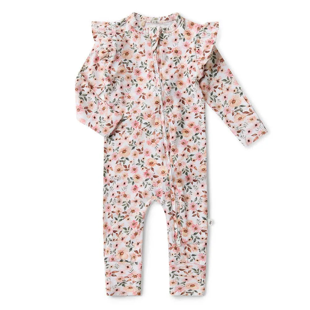 Snuggle Hunny - Spring Floral Organic Snugglesuit Convertible Romper with Frill