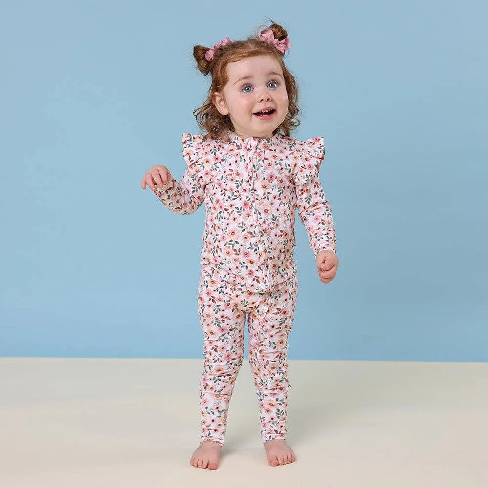 Snuggle Hunny - Spring Floral Organic Snugglesuit Convertible Romper with Frill