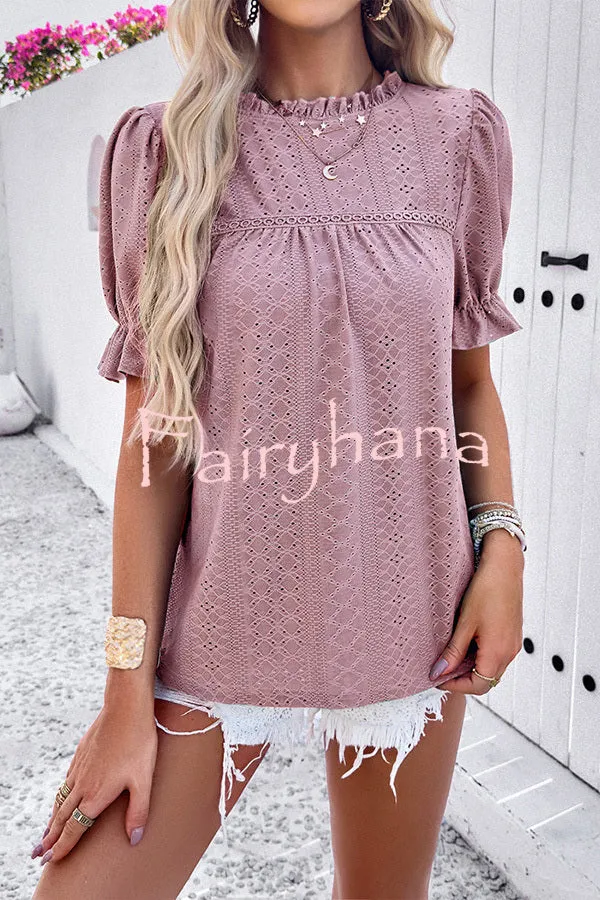 Solid Color Short Sleeved Patchwork Hollow Pleated Shirt