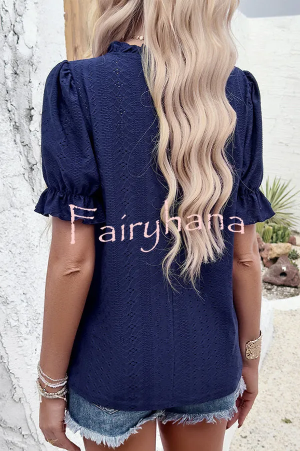 Solid Color Short Sleeved Patchwork Hollow Pleated Shirt