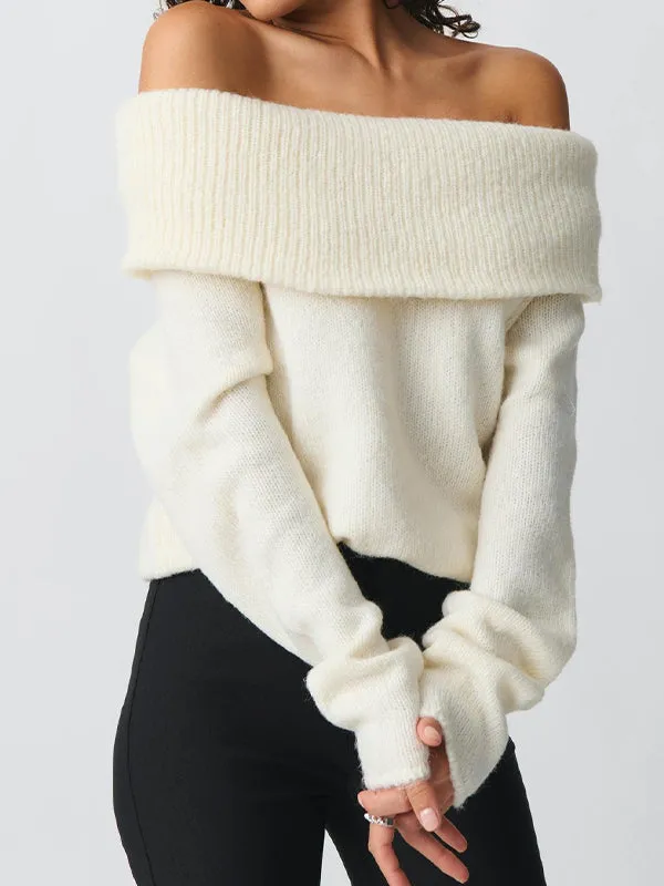 Solid Color Y2k Off Shoulder Oversized Sweater