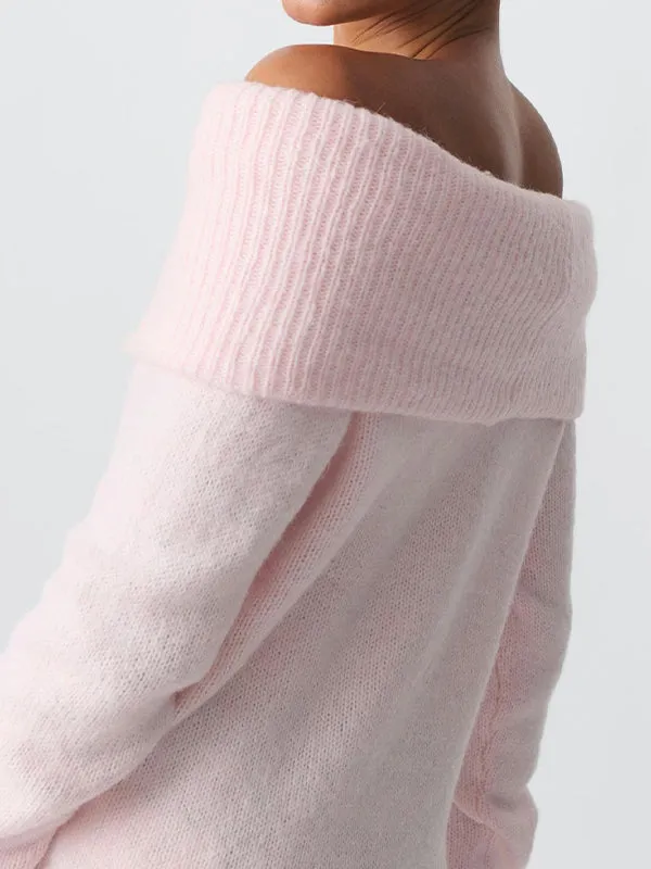 Solid Color Y2k Off Shoulder Oversized Sweater