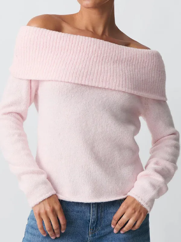 Solid Color Y2k Off Shoulder Oversized Sweater
