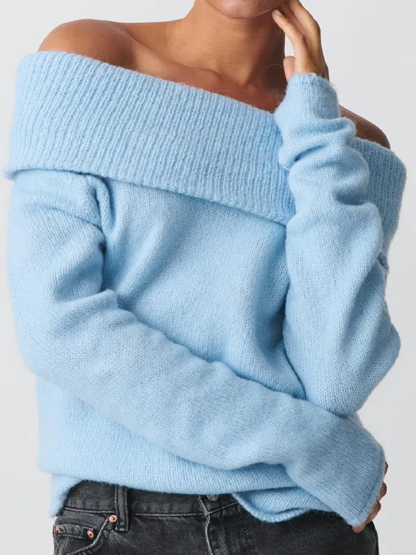 Solid Color Y2k Off Shoulder Oversized Sweater