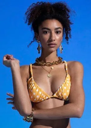 Stacia Bikini Top (Yellow & White Polka Dot)