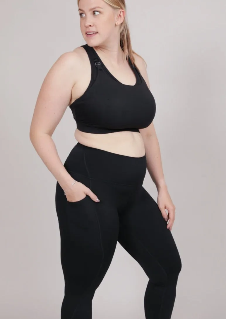 Stamina Postnatal Leggings with Side Pockets - Black
