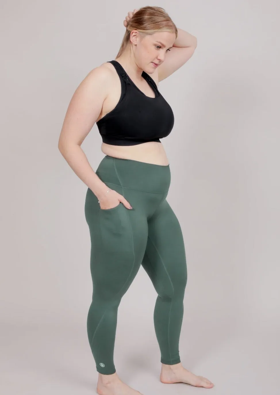 Stamina Postnatal Leggings with Side Pockets - Forest Green