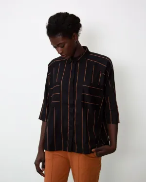 Stephanie-Sue Tencel Shirt In Black & Tan