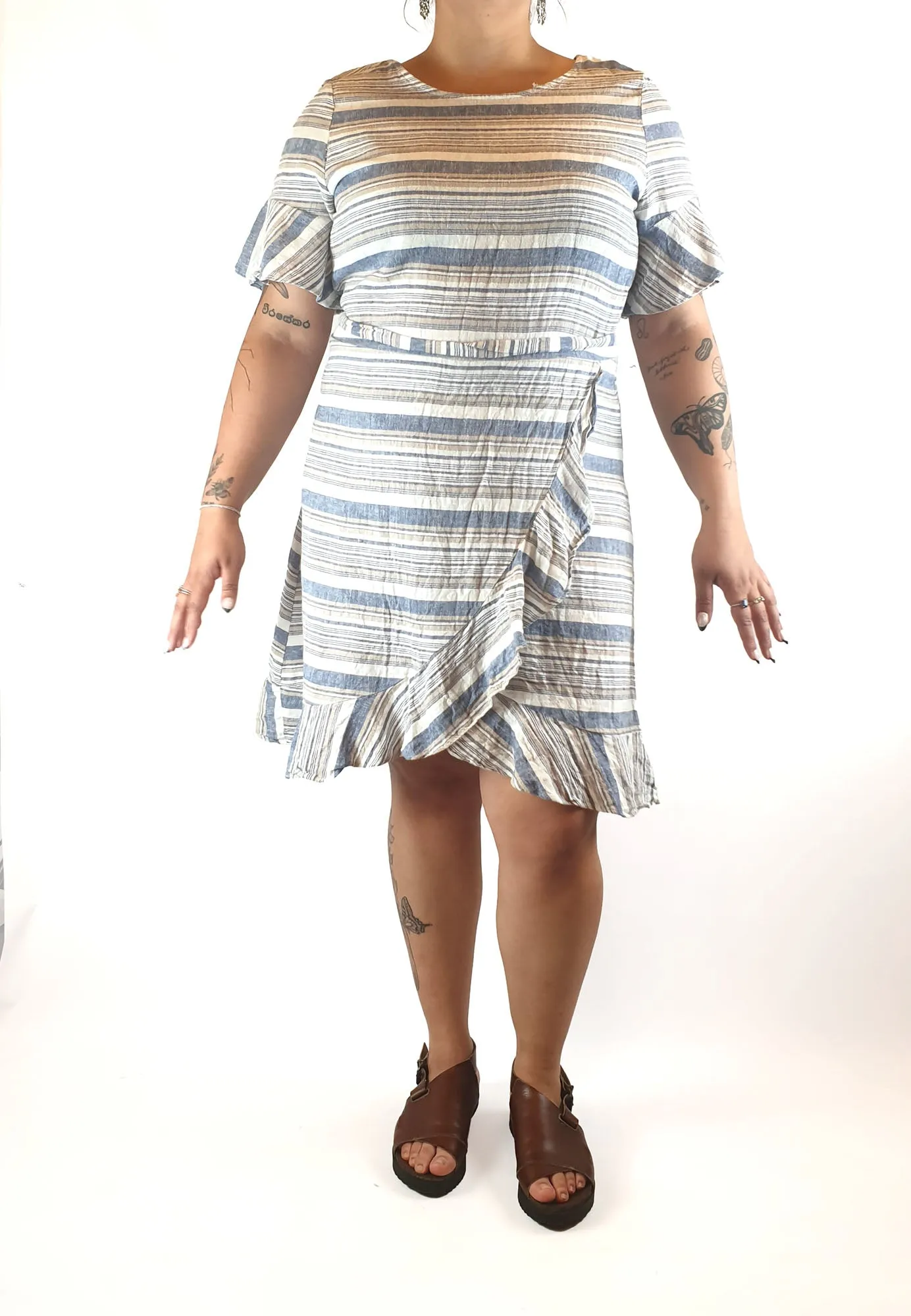 Striped linen mix dress size L