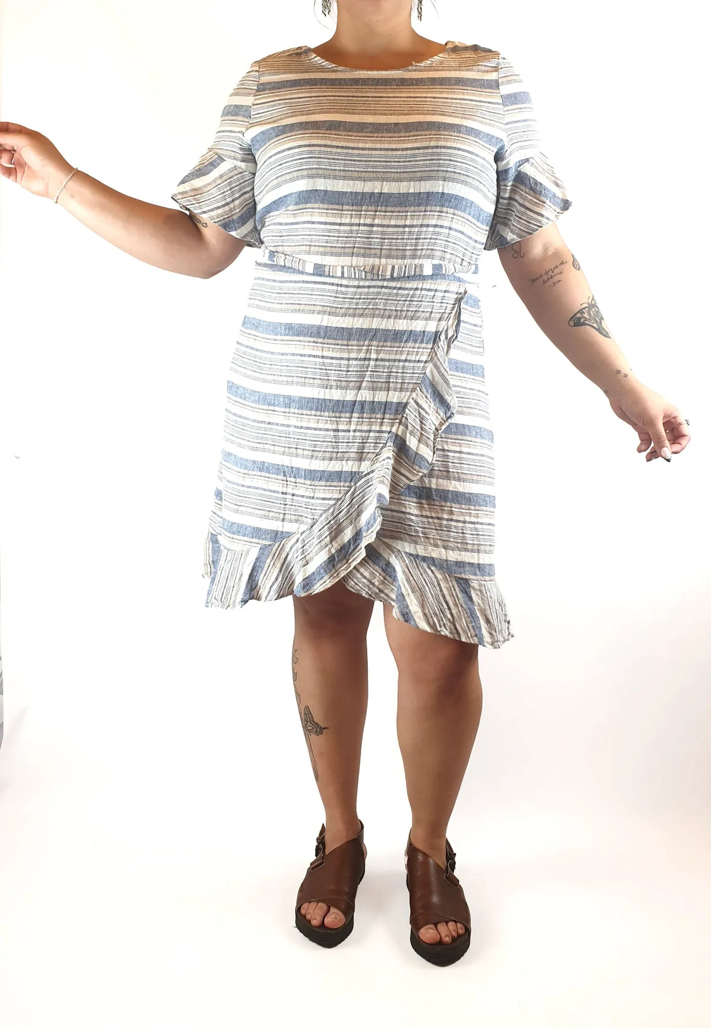 Striped linen mix dress size L