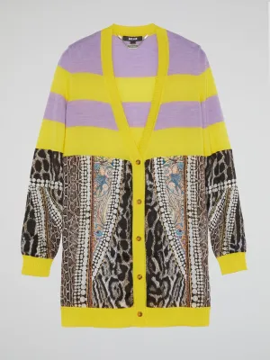 Striped Panel Printed Cardigan